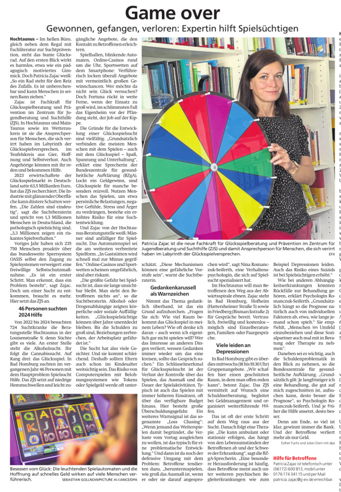 Zeitungsartikel zum Thema pathologisches Glücksspielen im Usinger Anzeiger